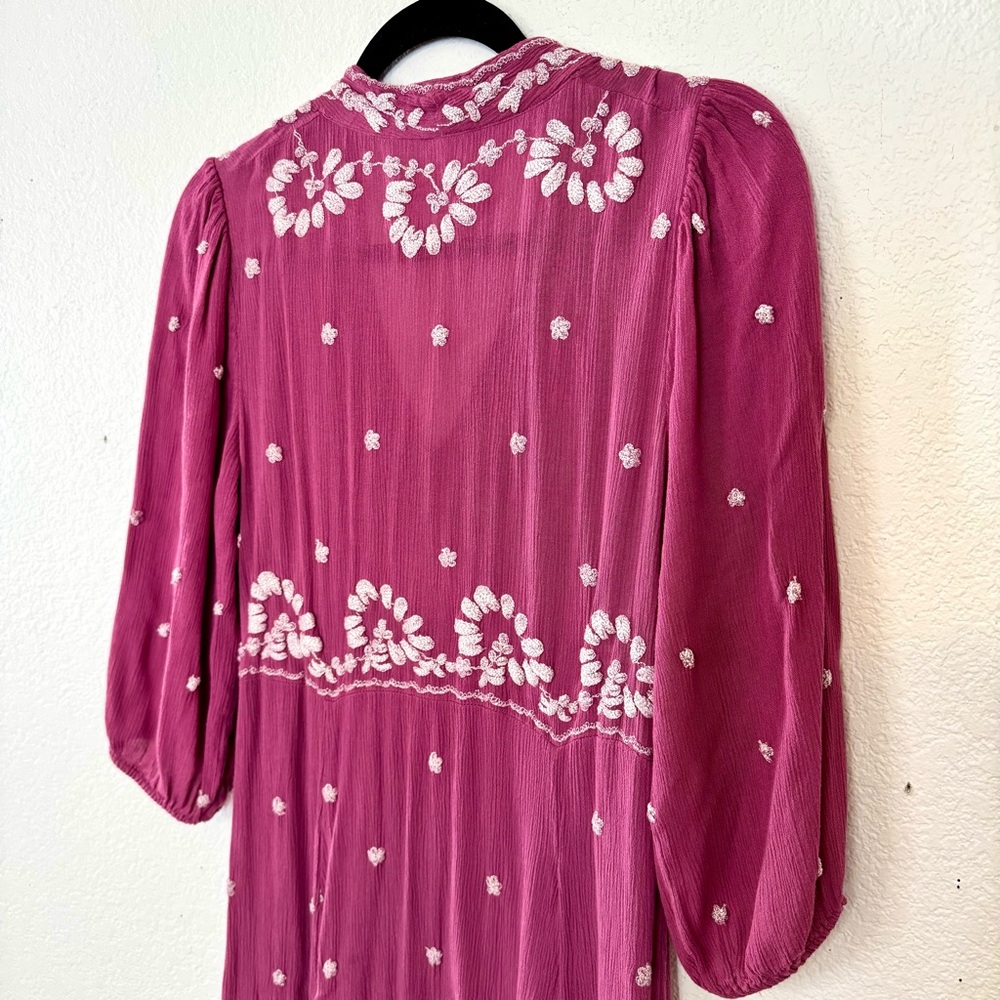Free People Embroidered Fable Midi Dress - Raspberry Size Small - Picture 8 of 13
